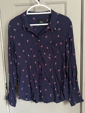 Rails Kate Navy Cherry Print Button Down Shirt Rayon Size Large